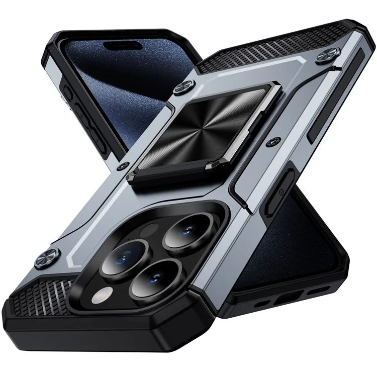 For iPhone 15 Pro Max Case with Ring Kickstand PC+TPU Shockproof Protective Phone Cover