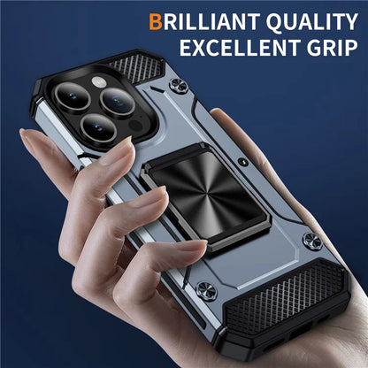 For iPhone 15 Pro Max Case with Ring Kickstand PC+TPU Shockproof Protective Phone Cover