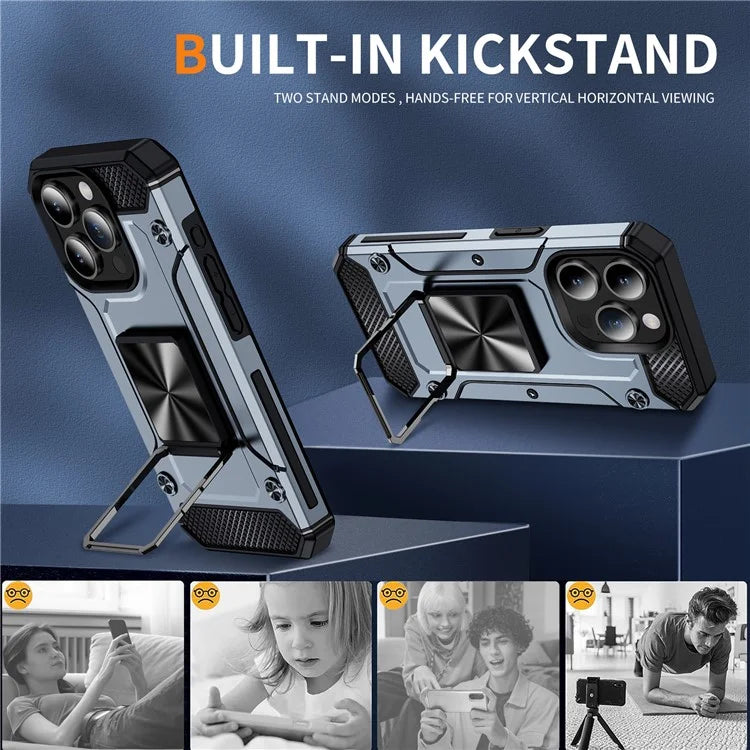 For iPhone 15 Pro Max Case with Ring Kickstand PC+TPU Shockproof Protective Phone Cover