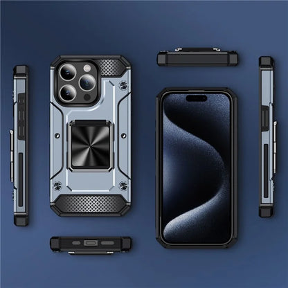 For iPhone 15 Pro Max Case with Ring Kickstand PC+TPU Shockproof Protective Phone Cover
