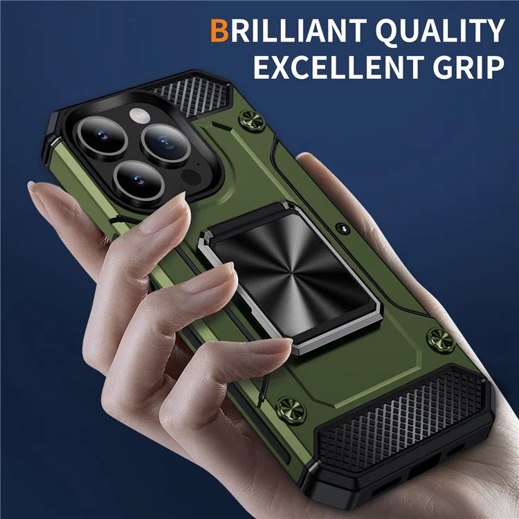 For iPhone 15 Pro Max Case with Ring Kickstand PC+TPU Shockproof Protective Phone Cover