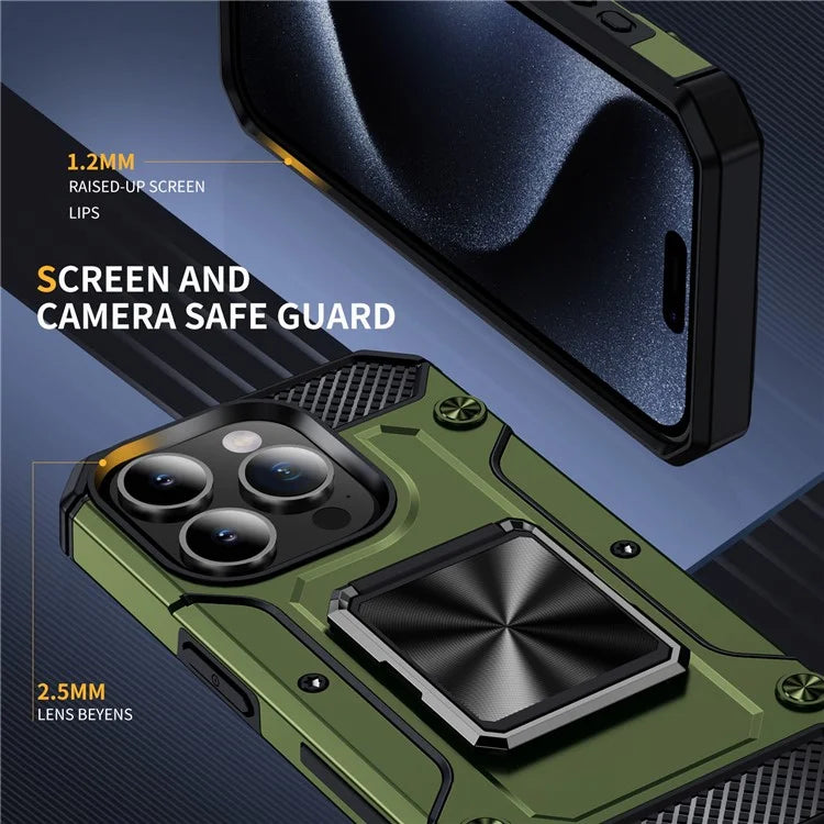 For iPhone 15 Pro Max Case with Ring Kickstand PC+TPU Shockproof Protective Phone Cover