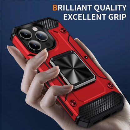 For iPhone 15 Pro Max Case with Ring Kickstand PC+TPU Shockproof Protective Phone Cover