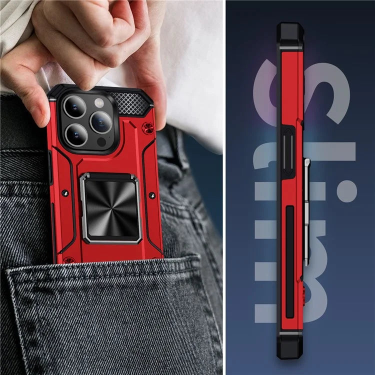 For iPhone 15 Pro Max Case with Ring Kickstand PC+TPU Shockproof Protective Phone Cover