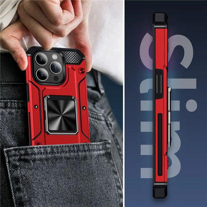 For iPhone 15 Pro Max Case with Ring Kickstand PC+TPU Shockproof Protective Phone Cover
