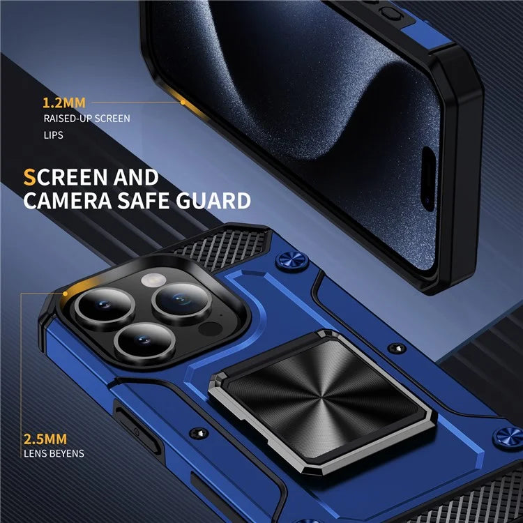 For iPhone 15 Pro Max Case with Ring Kickstand PC+TPU Shockproof Protective Phone Cover