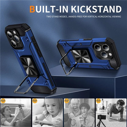For iPhone 15 Pro Max Case with Ring Kickstand PC+TPU Shockproof Protective Phone Cover