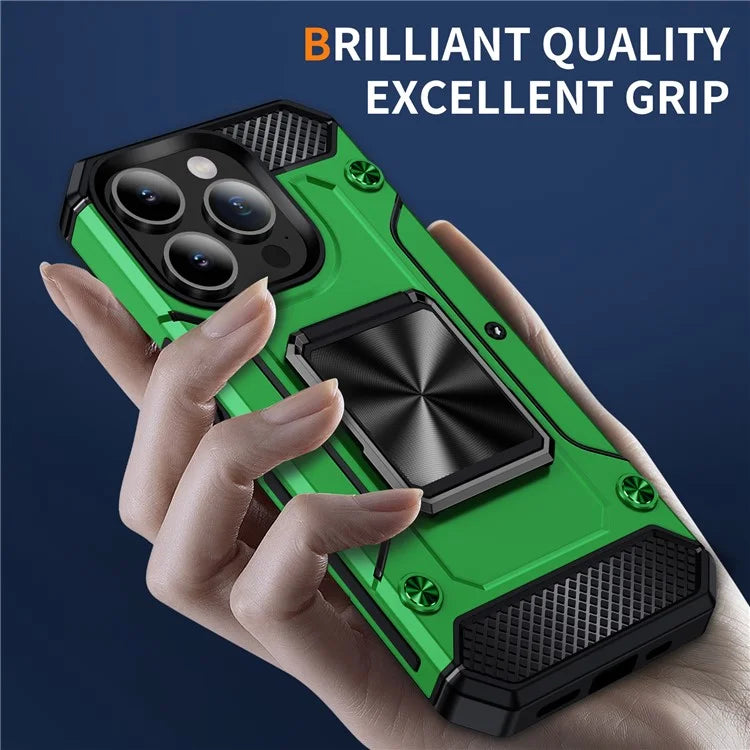 For iPhone 15 Pro Max Case with Ring Kickstand PC+TPU Shockproof Protective Phone Cover