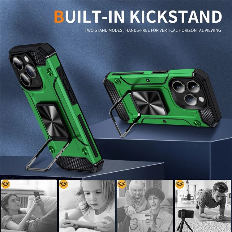 For iPhone 15 Pro Max Case with Ring Kickstand PC+TPU Shockproof Protective Phone Cover