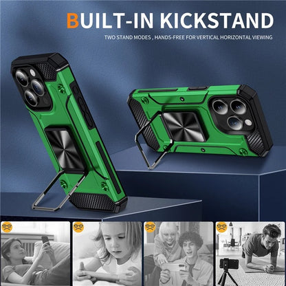 For iPhone 15 Pro Max Case with Ring Kickstand PC+TPU Shockproof Protective Phone Cover