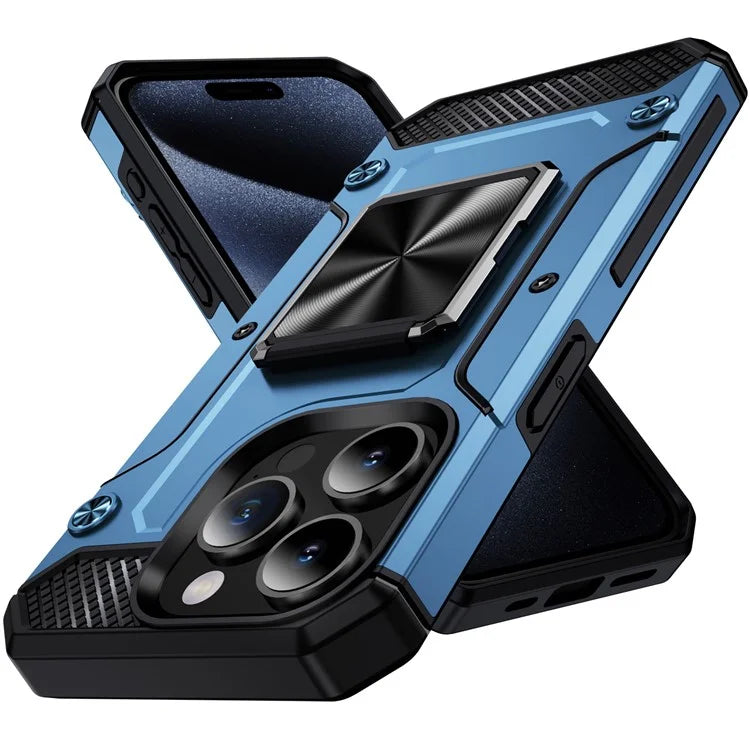 For iPhone 15 Pro Max Case with Ring Kickstand PC+TPU Shockproof Protective Phone Cover