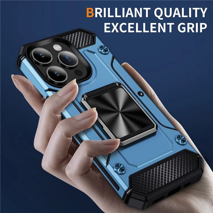 For iPhone 15 Pro Max Case with Ring Kickstand PC+TPU Shockproof Protective Phone Cover