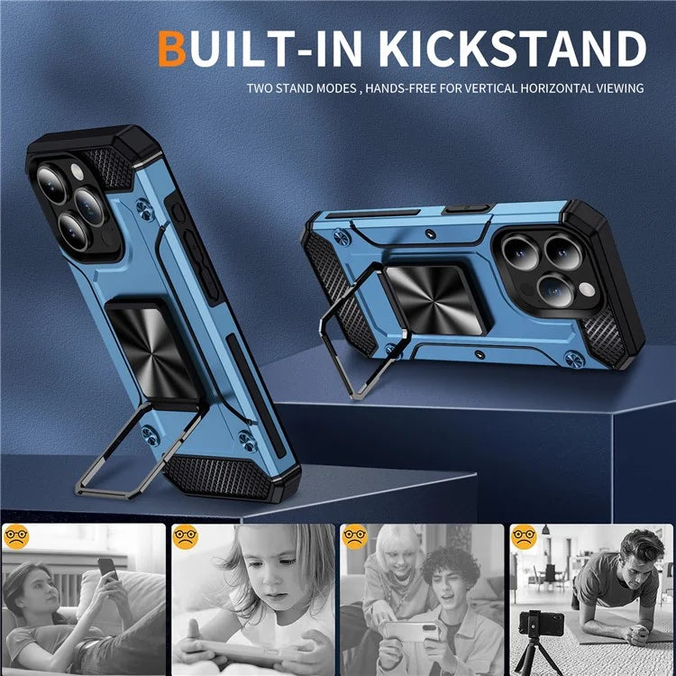 For iPhone 15 Pro Max Case with Ring Kickstand PC+TPU Shockproof Protective Phone Cover