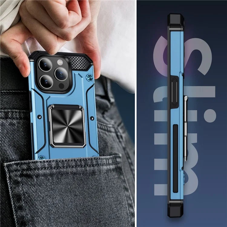 For iPhone 15 Pro Max Case with Ring Kickstand PC+TPU Shockproof Protective Phone Cover
