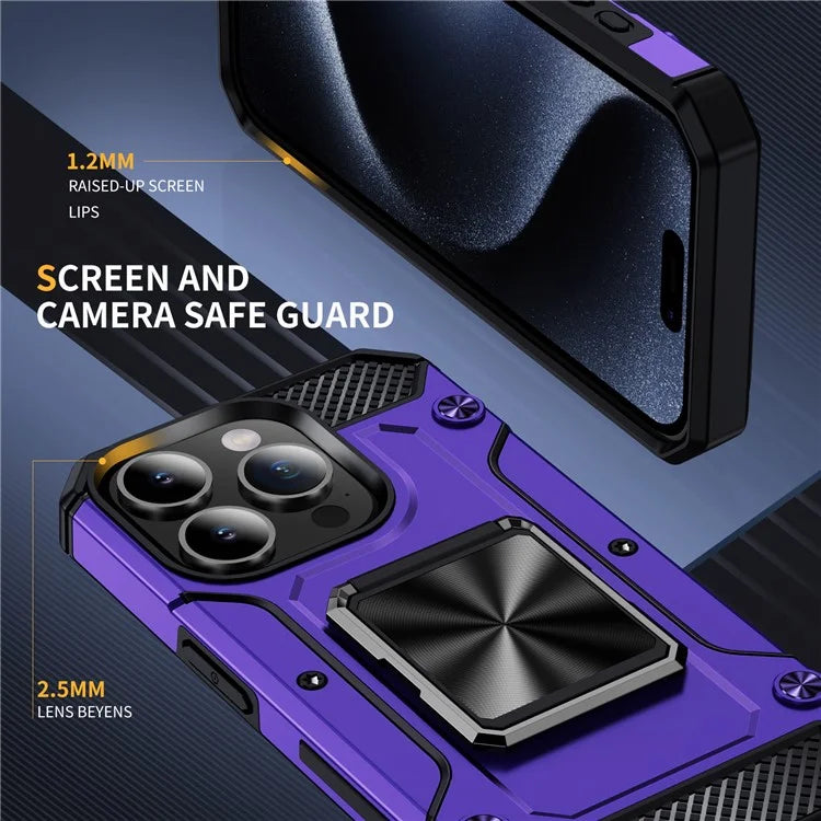 For iPhone 15 Pro Max Case with Ring Kickstand PC+TPU Shockproof Protective Phone Cover