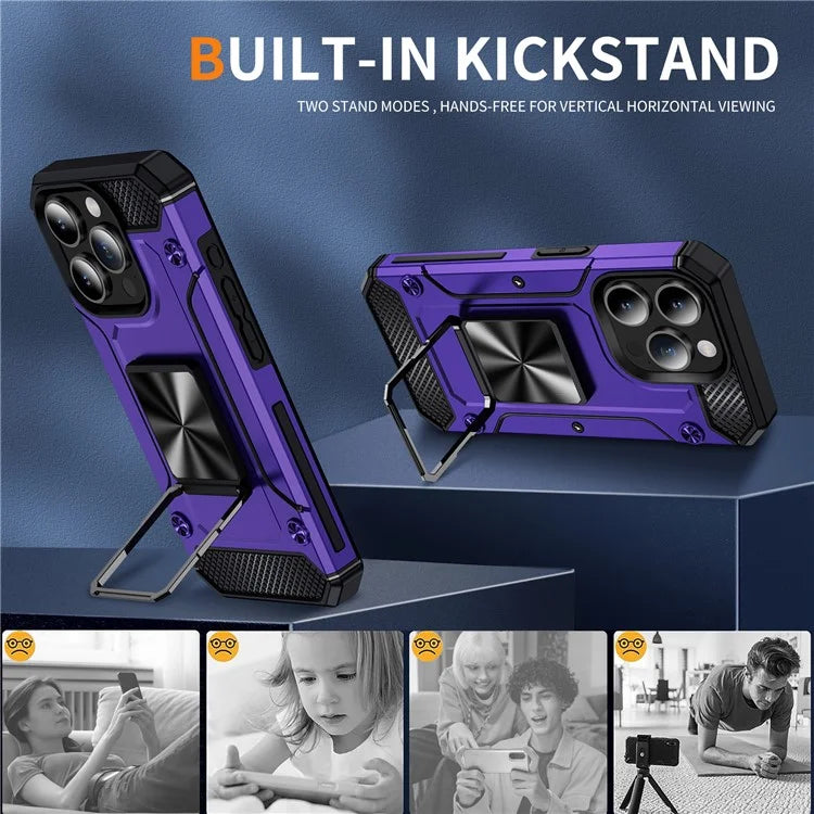 For iPhone 15 Pro Max Case with Ring Kickstand PC+TPU Shockproof Protective Phone Cover