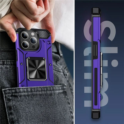 For iPhone 15 Pro Max Case with Ring Kickstand PC+TPU Shockproof Protective Phone Cover