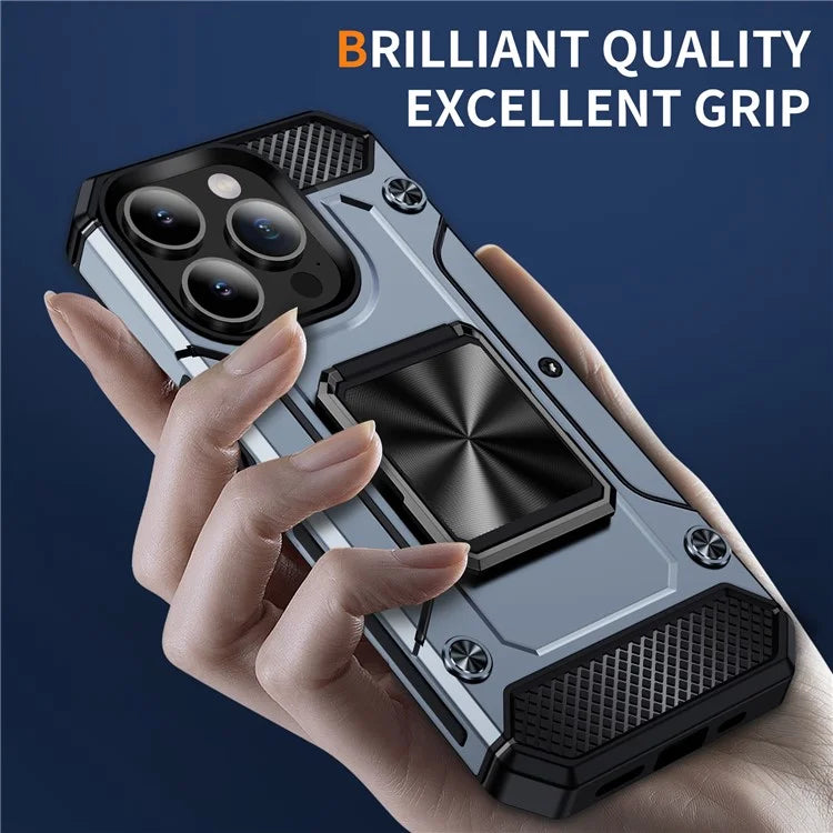 For iPhone 14 Pro Max Case Dual-Layer PC+TPU Kickstand Protective Phone Cover