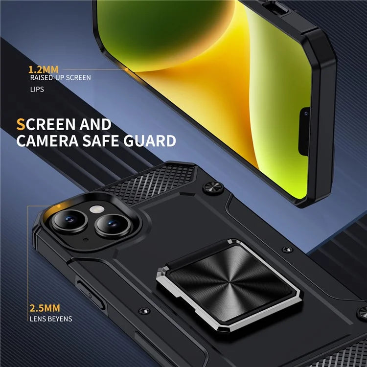 For iPhone 14 Case Rotation Ring Holder PC+TPU Drop Protection Phone Cover
