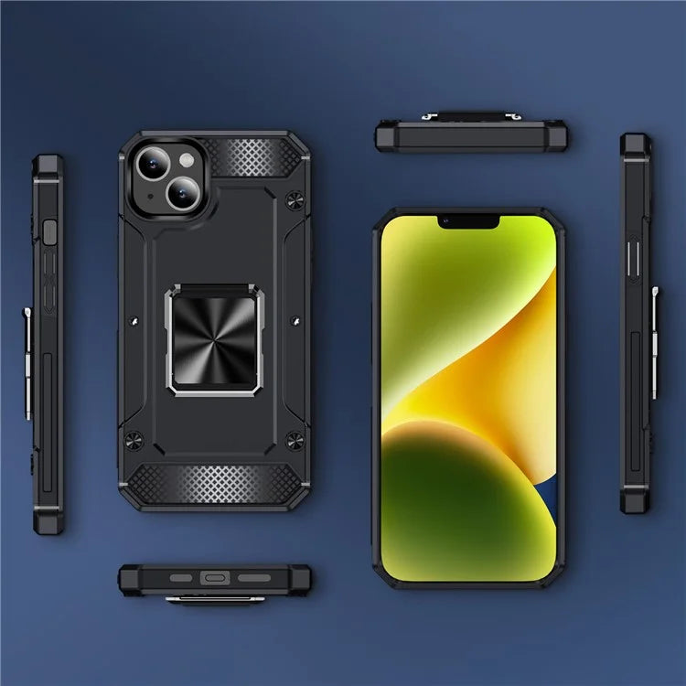 For iPhone 14 Case Rotation Ring Holder PC+TPU Drop Protection Phone Cover