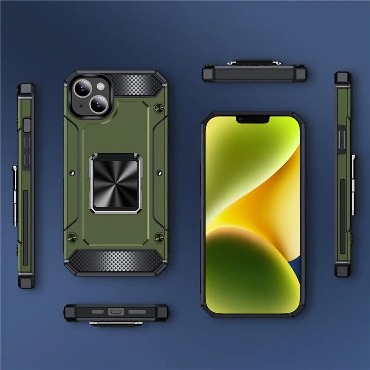 For iPhone 14 Case Rotation Ring Holder PC+TPU Drop Protection Phone Cover
