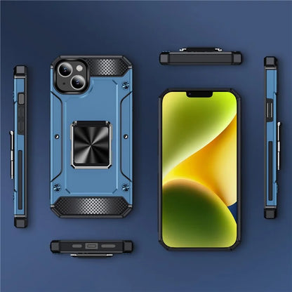 For iPhone 14 Case Rotation Ring Holder PC+TPU Drop Protection Phone Cover