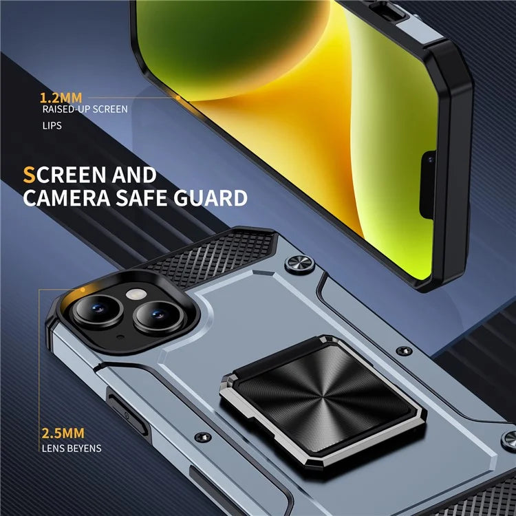 For iPhone 14 Case Rotation Ring Holder PC+TPU Drop Protection Phone Cover