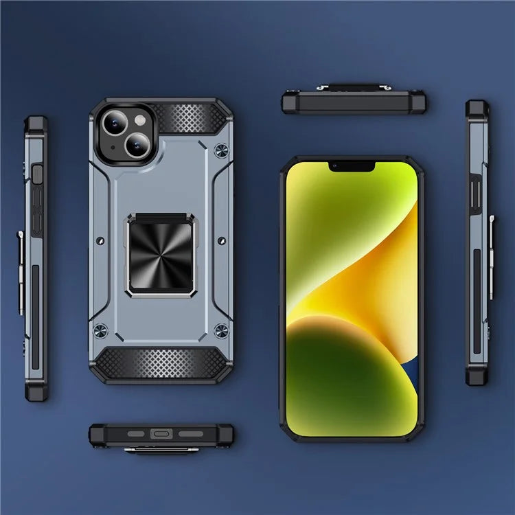 For iPhone 14 Case Rotation Ring Holder PC+TPU Drop Protection Phone Cover