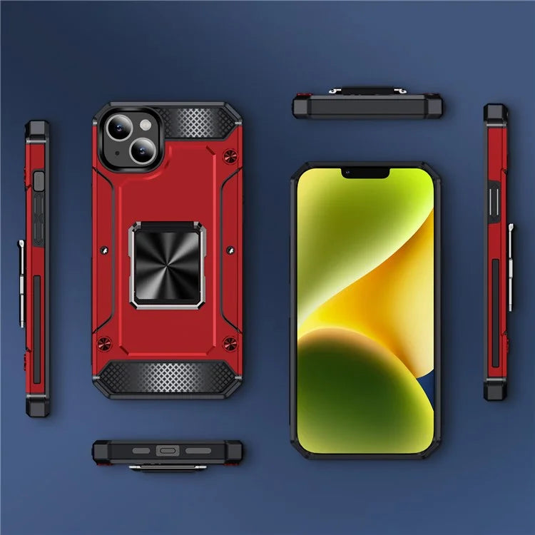 For iPhone 14 Case Rotation Ring Holder PC+TPU Drop Protection Phone Cover