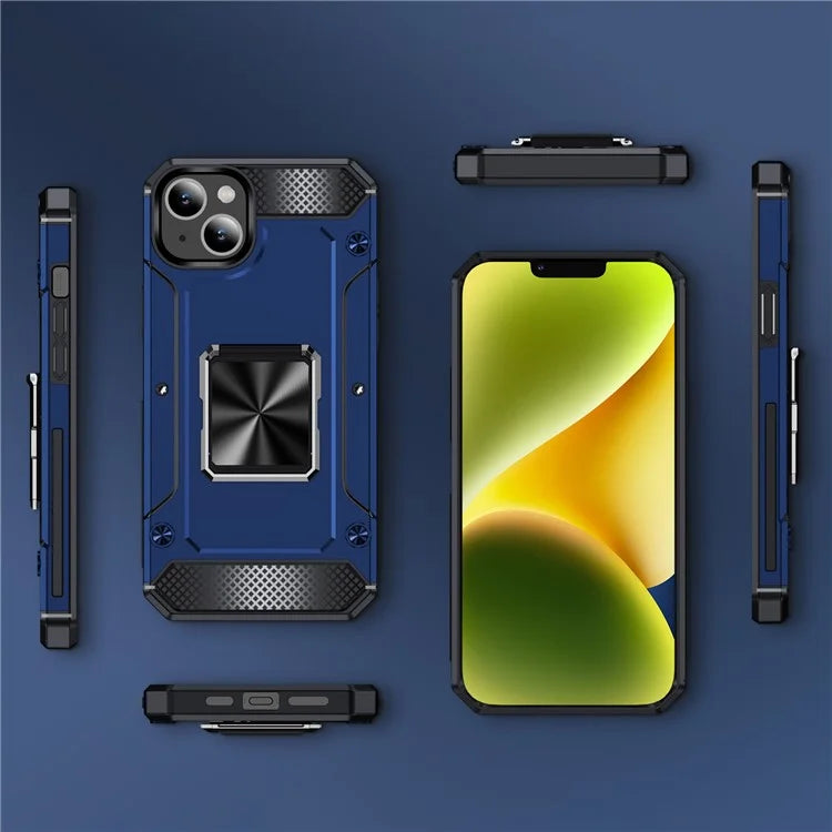 For iPhone 14 Case Rotation Ring Holder PC+TPU Drop Protection Phone Cover