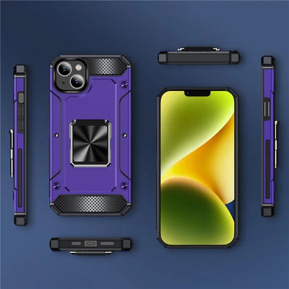 For iPhone 14 Case Rotation Ring Holder PC+TPU Drop Protection Phone Cover