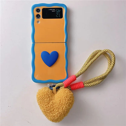 For Samsung Galaxy Z Flip4 5G Case TPU Contrasting Color Phone Cover with Heart Pendant Strap