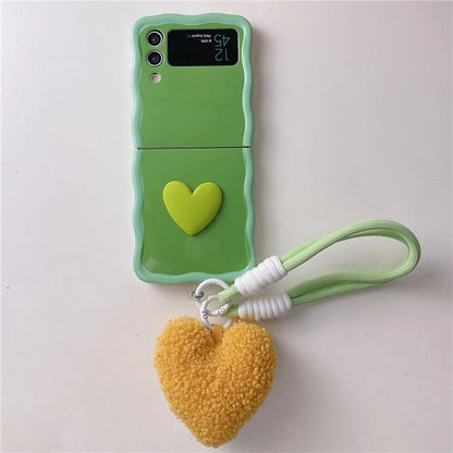 For Samsung Galaxy Z Flip4 5G Case TPU Contrasting Color Phone Cover with Heart Pendant Strap