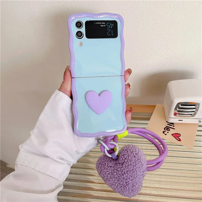 For Samsung Galaxy Z Flip4 5G Case TPU Contrasting Color Phone Cover with Heart Pendant Strap
