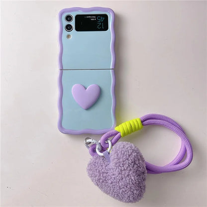 For Samsung Galaxy Z Flip4 5G Case TPU Contrasting Color Phone Cover with Heart Pendant Strap