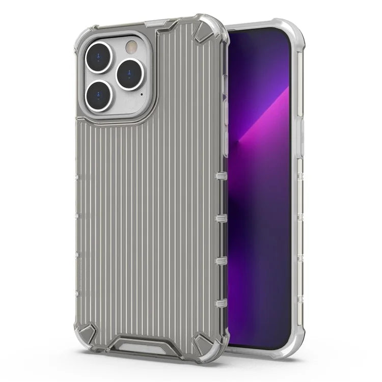 For iPhone 15 Pro Case Stripe Pattern PC+TPU Dual Layer Shockproof Phone Cover