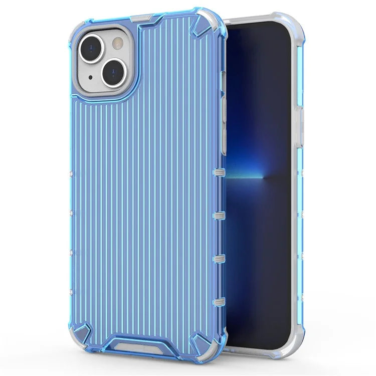 For iPhone 15 Plus Case PC+TPU Strip Pattern Phone Cover Air Cushion Drop Protection
