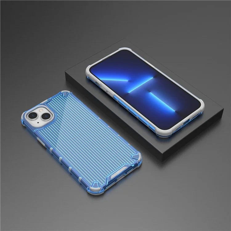 For iPhone 15 Plus Case PC+TPU Strip Pattern Phone Cover Air Cushion Drop Protection