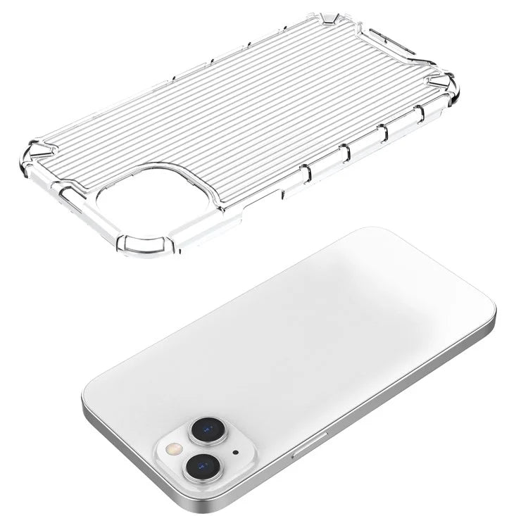 For iPhone 15 Plus Case PC+TPU Strip Pattern Phone Cover Air Cushion Drop Protection