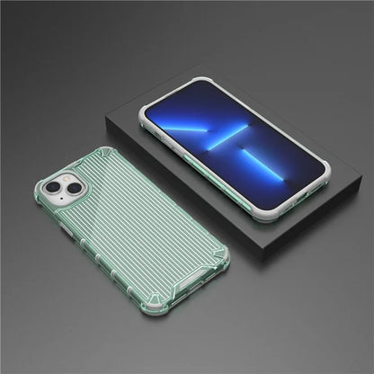 For iPhone 15 Plus Case PC+TPU Strip Pattern Phone Cover Air Cushion Drop Protection