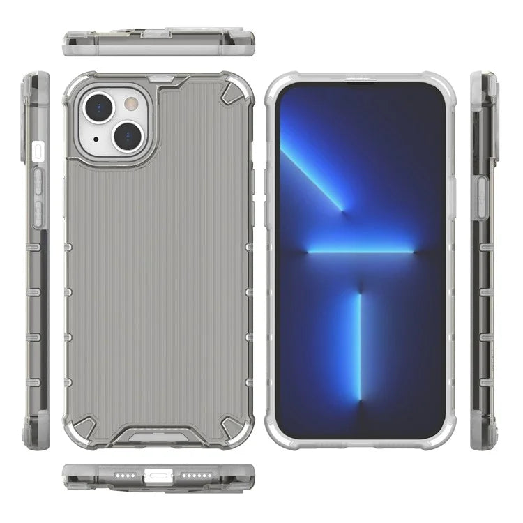 For iPhone 15 Plus Case PC+TPU Strip Pattern Phone Cover Air Cushion Drop Protection