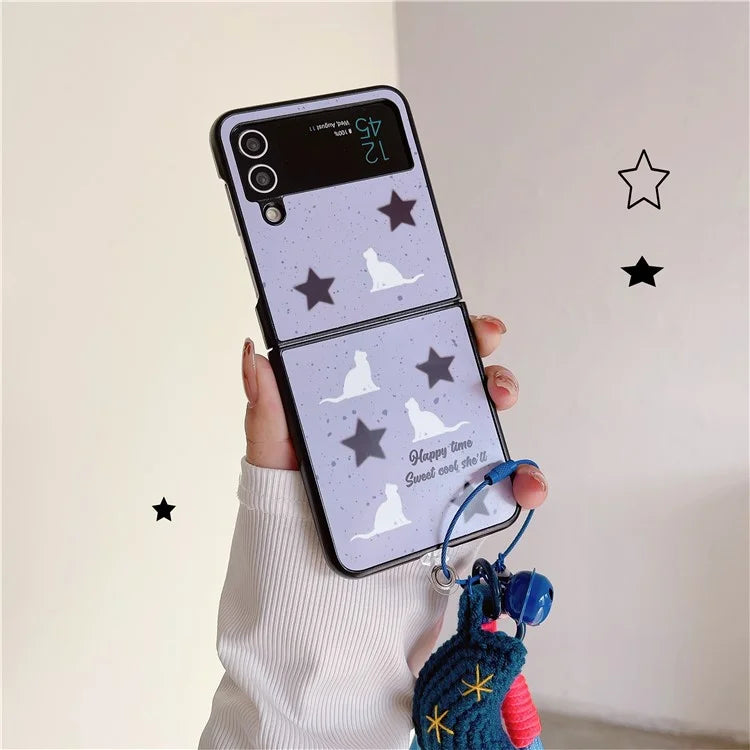 For Samsung Galaxy Z Flip4 5G Case Pattern Printing TPU Phone Cover with Hand Strap