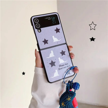 For Samsung Galaxy Z Flip4 5G Case Pattern Printing TPU Phone Cover with Hand Strap