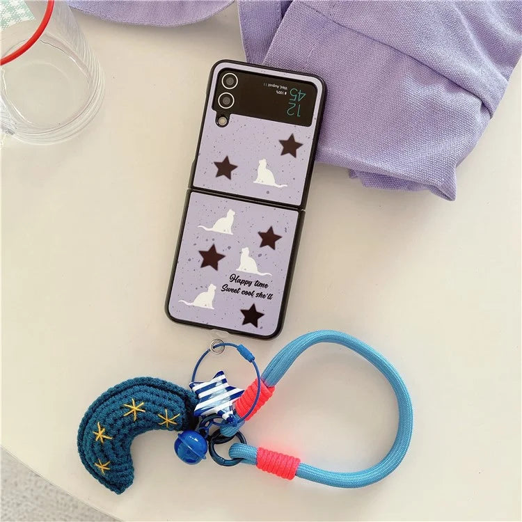 For Samsung Galaxy Z Flip4 5G Case Pattern Printing TPU Phone Cover with Hand Strap