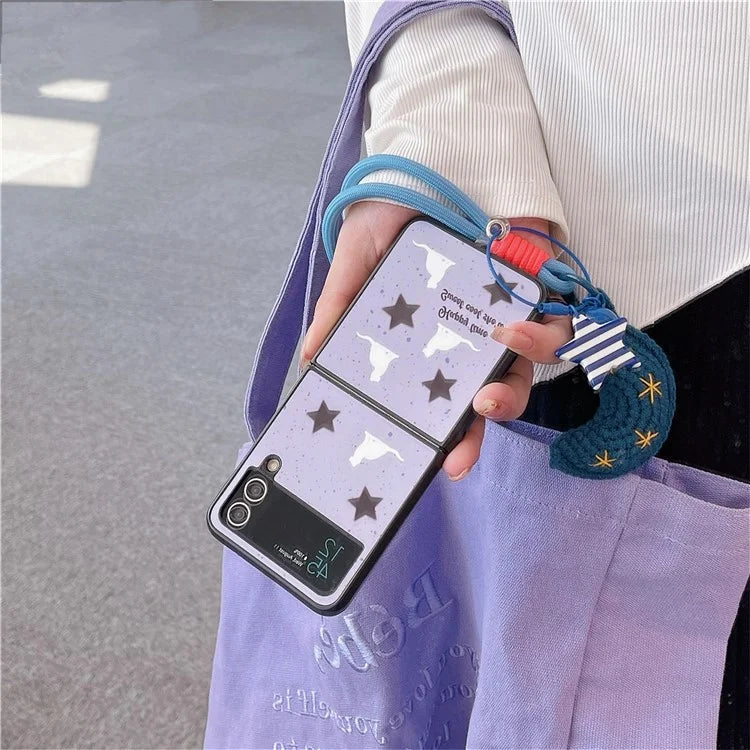 For Samsung Galaxy Z Flip4 5G Case Pattern Printing TPU Phone Cover with Hand Strap