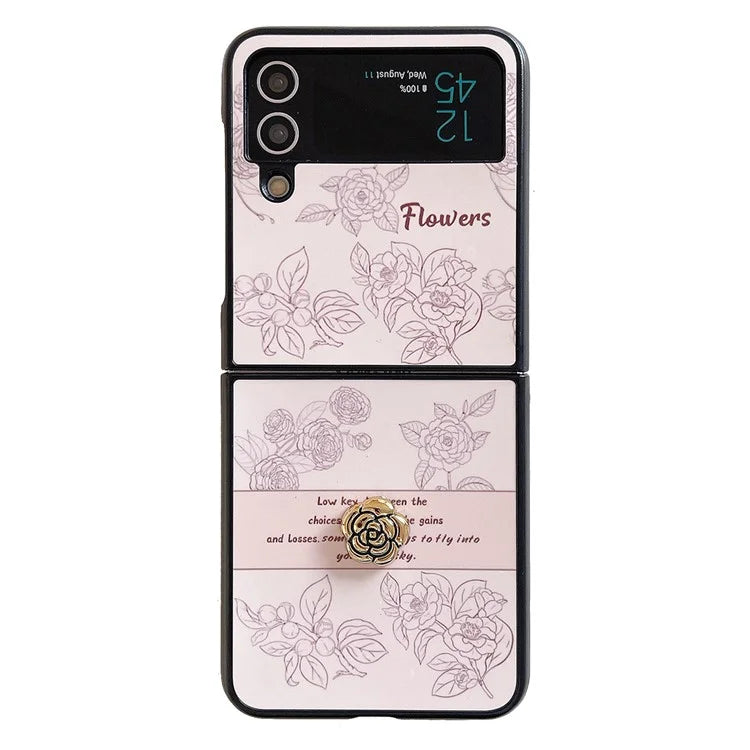 For Samsung Galaxy Z Flip4 5G Case Pattern Printing TPU Phone Cover with Hand Strap