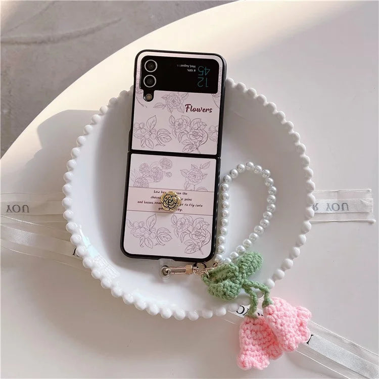 For Samsung Galaxy Z Flip4 5G Case Pattern Printing TPU Phone Cover with Hand Strap
