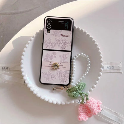 For Samsung Galaxy Z Flip4 5G Case Pattern Printing TPU Phone Cover with Hand Strap