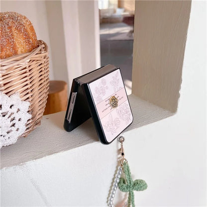 For Samsung Galaxy Z Flip4 5G Case Pattern Printing TPU Phone Cover with Hand Strap