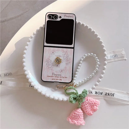 For Samsung Galaxy Z Flip5 5G Pattern Case TPU Protective Phone Cover with Strap